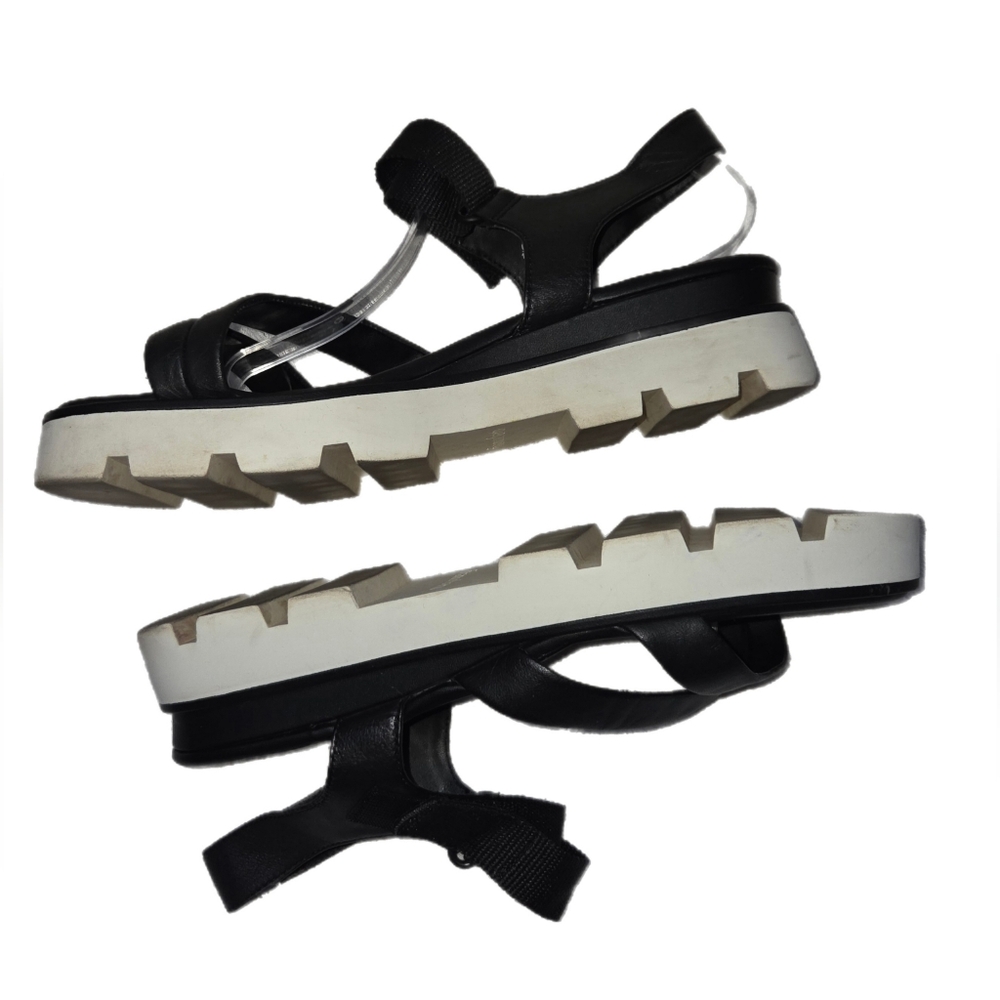 Franco Sarto Urla Platform Black Leather Strappy Sandals Size 11M